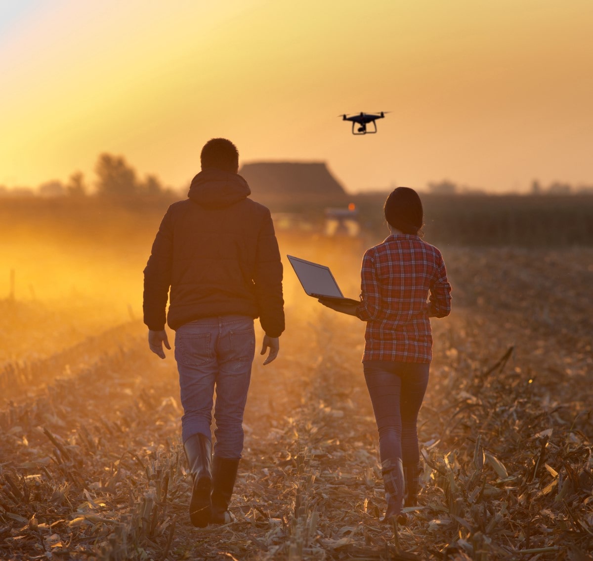 Farmers with drone on field Farmers with drone on field