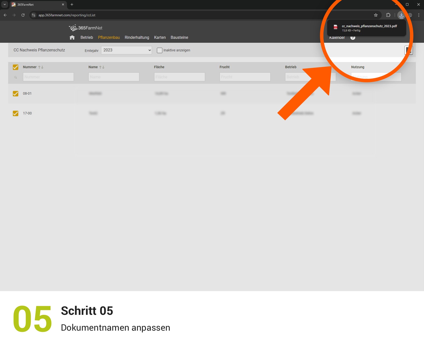 CC-Nachweise (Pflanzenschutz) exportieren