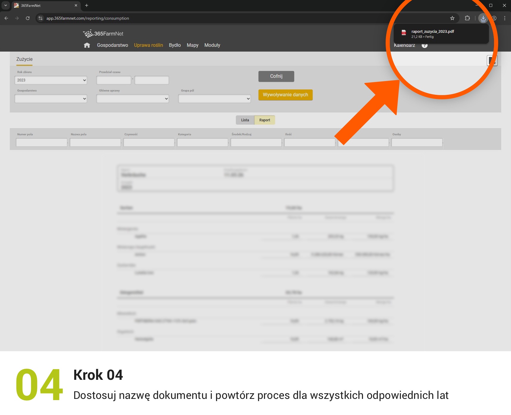 Eksport plików zużycia